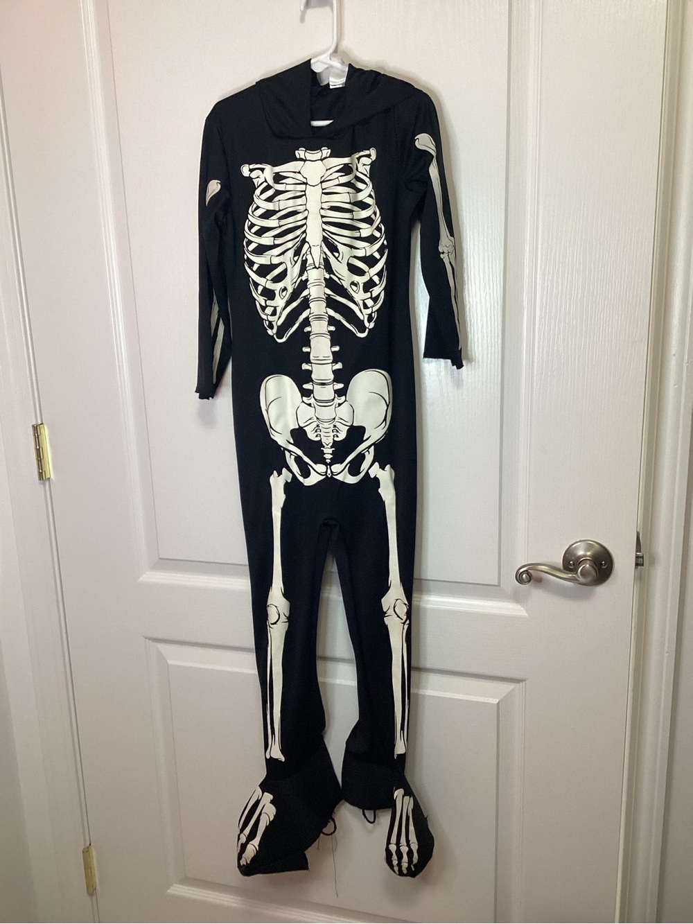 Spirit Black and White Skeleton One-Piece Costume with Hood
